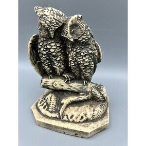 Vintage Horned Owl Couple Single Bookend Figurine Natural color tones Heavy